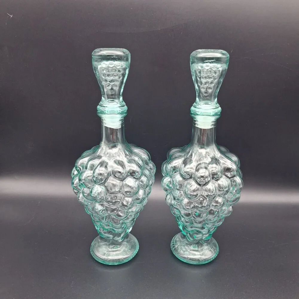 Pair of Mod Dep Vintage Italy 500ml Liquor Decanter Glass Bottle Grape